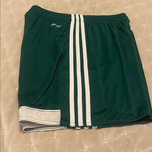 Adidas green jersey shorts ladies size small.